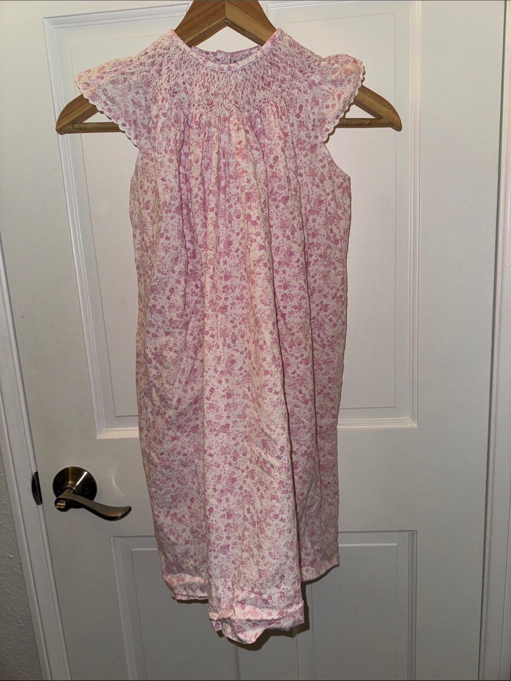 Girls Pink Floral Bishop smocking long dress size 6